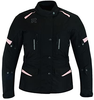 RS Veste moto femme textile hiver imperméable avec protections (CE), rose, 3XL