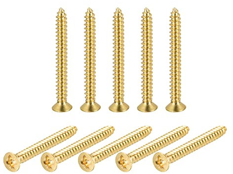 sourcing map 100 Stück Messing Holzschrauben, M3x30mm Kreuzschlitz Flachkopf, selbstschneidender Verbinder für Türen, Schränke, Holzmöbel