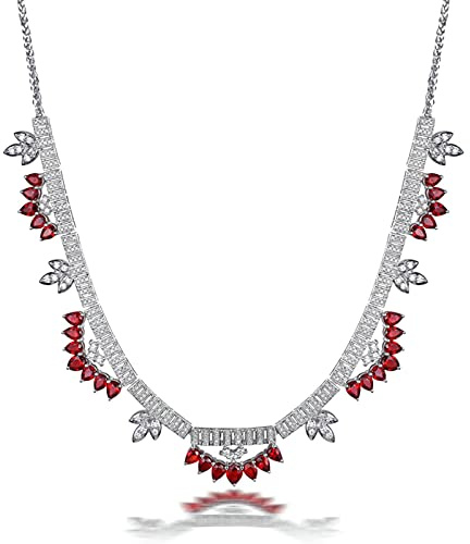 Beydodo Halskette 750 Weißgold Damen, Collier Kette mit 6ct Rubin Halskette mit Diamant Weißgold Charms