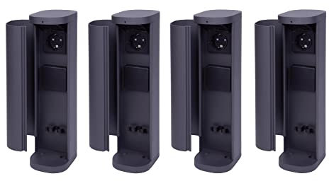 Novatool 4x Steckdosenturm 2-fach außen Anthrazit rund mit Blende IP44 Steckdose Aussen Gartensteckdose Outdoor Steckdosesäule Garten Steckdosenturm