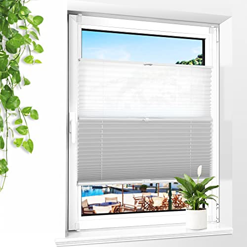 BOBODECO Day Night Plissee ohne Bohren Verdunkelung Klemmfix, 50x120cm weiß grau Thermo Plissee 100% Verdunkelnd & lichtundurchlässig Jalousie Aluminium Rollos für Fenster & Tür