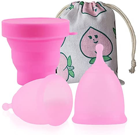Menstrual Cup Kit, Fewlew 2PCS Reusable Menstrual Cup, Large and Small Period Cup, Medical Grade Silicone Menstrual Cup, Soft Period Cup Comes with a Storage Bag and a Collapsible Cup for Cleaning