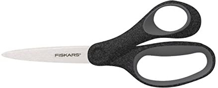 Fiskars Schülerschere, Schere für Kinder ab 12 Jahren, Rechtshändig, SoftGrip, Gesamtlänge: 18 cm, Edelstahl-Klingen, Glitzerndes Schwarz, 1067859