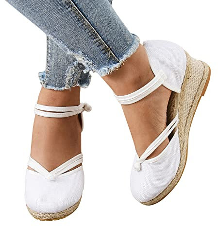 Sandali Donna con Zeppa Chiuse Plateau Alto Sandalo con Tacco Espadrillas Casual Ciabatte Sandali Estive Basso Bohemia Lacci Sandali Zeppa Eleganti Comode
