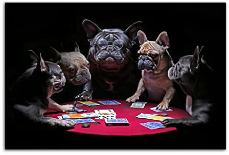 Bulldogge spielt Poker Poster Tier Hund Spielkarten Wand-Kunst-Bild-Kunstdruck Leinwand Malerei Moderne Home Office Dekor (40x60cm-Ohne Rahmen)