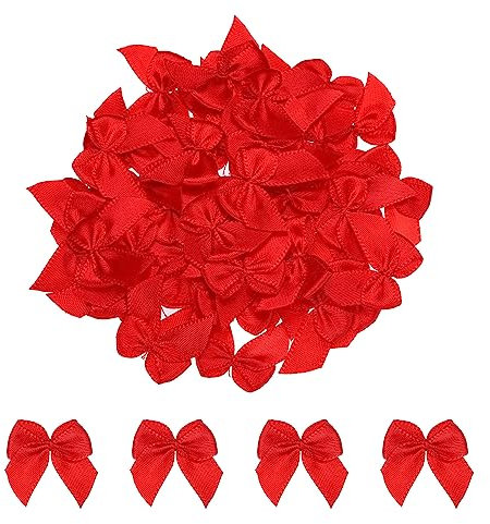 sourcing map 50 Stück Mini Satinband Schleifen 2,5cm Stoff Satinschleife Blume Bögen Ribbon Mini Band Bowtie für Handwerk Basteln Nähen Harre Hochzeit Geburtstag Party Rot