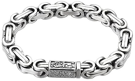 ForFox 7mm Königsarmband 925 Sterling Silber Byzantinische Kette Armband Gliederkette mit Drachen Druckknopf Verschluss für Herren 18/20cm