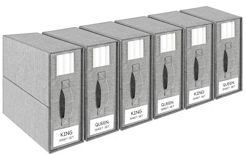 COCASES Aufbewahrungstasche für Bettlaken, 6 Stück Bettwäsche Aufbewahrung Faltbare Unterbettkommode Aufbewahrungsbox für King&Queen Size Bettlaken Bettwäsche Kleiderschrank Decken Kleidung Grau