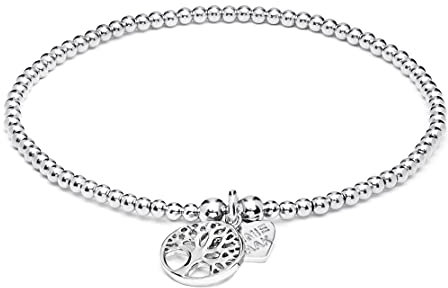 Annie Haak Santeenie 925 Sterling Silver Bracelet, Tree of Life Charm, Stretch fit, Gift for Women/Friend/Girl, Spiritual, Symbolic, Rebirth, Birthday, Size 19cm, Handmade in UK