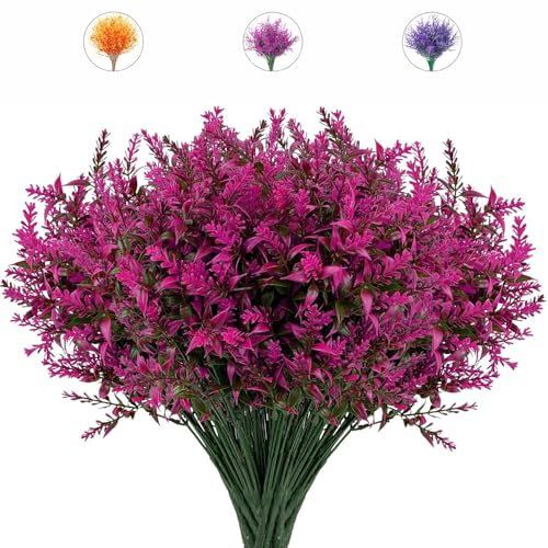 LSRVNM 12 Bündel Künstliche Blumen Lavendel, UV-Beständige Herbst Pflanzen Sträucher Plastik Blumen Deko, Kunstblumen für Tisch Haus Balkon Hochzeit Deko (Lila Rot)