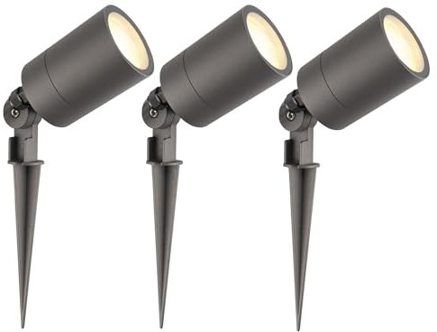 Ledvion - 3X LED Gartenstrahler, Anthrazit, IP65, 5W, 2700K, 2M Kabel, LED Spots, Gartenspots