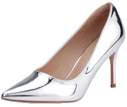 GENSHUO Damenpumps in strahlendem Silber mit 8 cm Absatz Bequeme und Elegante Damenschuhe,37 EU