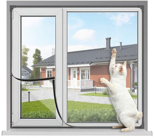 UtauHom Magnetic Fly Screen for Windows,Mosquitoes Net for Windows Max Size 150 x 180cm,Fiberglass Mesh Easy Installation Prevents Insects/Flies/Mosquitoes in The Room( Grey Frame White Mesh)