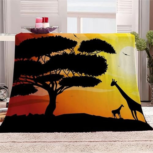 Kuscheldecke Flauschig Afrika 3D Decke 220x240 Afrikanisches Muster Wohndecke Tiere Und Pflanzen Weich und Warme Flanell Fleecedecke für Sofadecke Couchdecke Tagesdecke m5382
