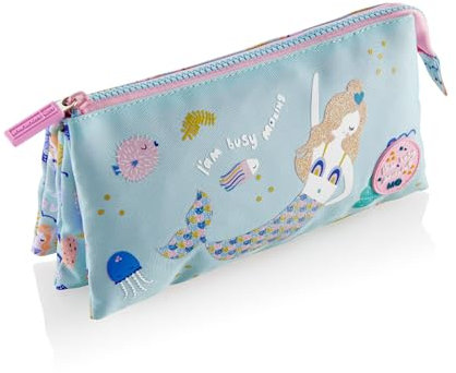 Miquelrius - Portatodo Triple Compartimento, Estuche Escolar, Cierres Cremalleras de plástico Resistente, Tiradores metálicos, Portatodo Estuche de 220 x 115 x 20 mm, Sirenita