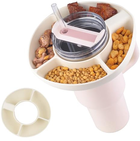 JJWNMLL Snack Bowl for 40 oz Stanley Cup-Silicone Stanley Cup Accessories Ring Snack Tray-Food Container with 4 Compartments-Reusable Snack Holder for Candy Cracker (Cream)