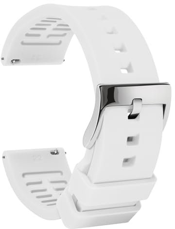 TStrap Bracelet Montre Silicone 18mm - Blanc Dégagement Rapide Intelligente Bracelets pour Homme Femme - Souple Caoutchouc Watch Strap Connectée Boucle Replacement - 18mm 19mm 20mm 21mm 22mm 24mm