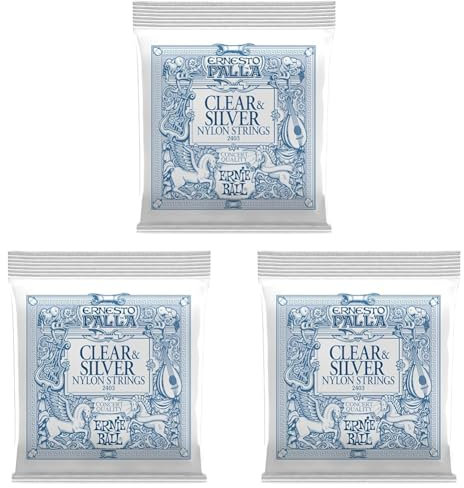 Ernie Ball Ernesto Palla Cordes en nylon, transparent et argenté, pour guitare classique (Lot de 3)