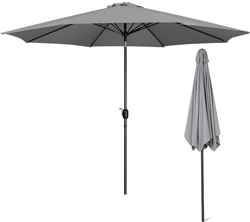 SOYDAN 270cm-Sonnenschirm mit Druckknopf Neigbar und Kurbel, UPF50+ Premium-Stahlstange und 8 Rippen, UV-Schutz Wasserdicht Marktschirm für Pool, Deck, Garten und Rasen