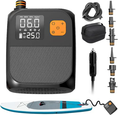Electric SUP Pump, 25PSI Paddle Board Pump with Type-C 8000Ah Rechargeable Battery, 6 Nozzles Sup with LCD Display, Dual Stage Auto Off Quick Air Inflator for Inflator Boat, Paddle Board Tents