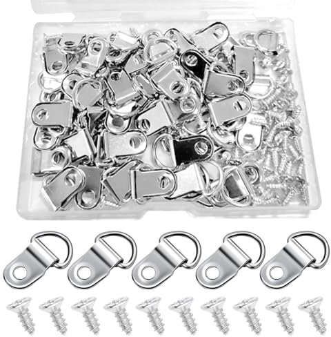 Picture Hanging Kit, 100pcs D Rings and 100pcs Screws – Heavy-Duty Wall Mounting Hardware for Home, Office, and Gallery Use – Easy Installation and Secure