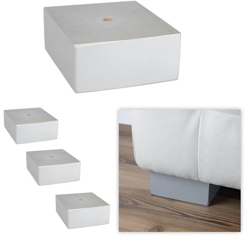 P17| 978 Set 4 Füße + Schrauben | Satiniertes Silber | Höhe 6,5 cm - L. 16x14 cm | Beine für Sofas, Möbel, Schränke, Sessel | Holzfüße für Möbel