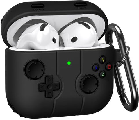 VISOOM Kompatibel mit Airpods 4. Generation Hülle(2024), Cute Funny Cartoon Game Design Silikon Schutzhülle mit Schlüsselanhänger für Airpods 4 Case, Dark