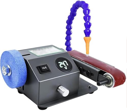 oiakus Levigatrice da Banco Ad Umido, Levigatrice a Nastro da Banco per Carichi Pesanti, Mini Affilacoltelli Elettrico con 10 Nastri Abrasivi, Regolazione della velocità da 0 a 13000 Giri/min