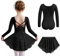 Arshiner Mädchen Ballettkleid Schwarz Langarm Baumwolle Ballettkleidung Tanzkleid Rückenfrei Balletttrikot Kinder Ballett Trikot mit Tütü Ballettanzug Tanztrikot 140/5-6 Jahre