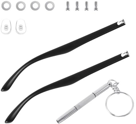 Glasses Repair Kit with Screws,Ymapinc Portable Eyeglass Screwdriver, 2PCS Universal Eyeglass Legs, Black, Includes Nose Pads and Screws, Spectacle Arms Replacement Accessories