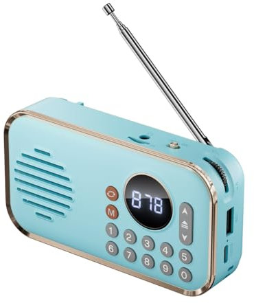 FYOBOT Radio FM Portátil Recargable Pequeño Altavoz Bluetooth Inalámbrico Sonido Estéreo Envolvente USB Radios Vintage Azul
