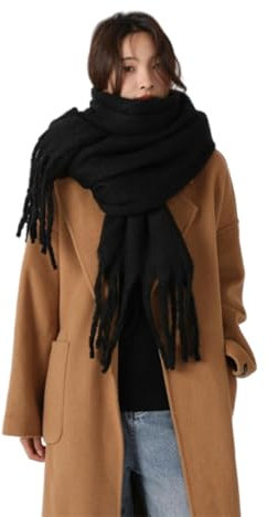 DSXH Kuschelige Warme Winter Schals、Langer Damen Schal mit -(schwarz)
