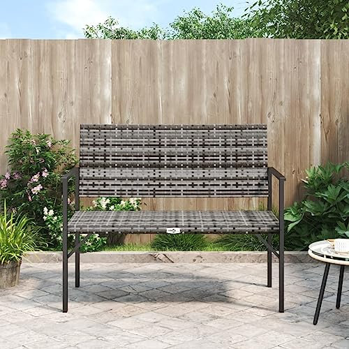 Homgoday 2-Sitzer Gartenbank Grau Poly Rattan Terrassenbank Outdoor Gartenbank Sitzbank Sitzgruppe Wohnzimmer Sitzmöbel