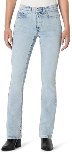 Amazon Essentials Women's High-Stretch Slim-Fit Mid-Rise Bootcut Jeans, Tinted Ice Light Wash, 14 Long