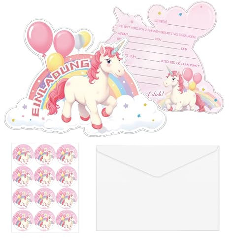Buer Homie 12 Einladungskarten Mit UmschläGen Und Siegelaufklebern FüR Kinderpartys, Einladungskarten Kindergeburtstag MäDchen, Einladung Kindergeburtstag (Einhorn)
