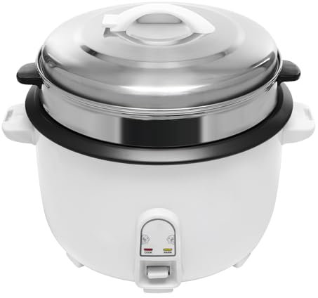 Mermajestic Reiskocher [13 Liter] Inklusive Dampfgarer, Warmhaltefunktion, antihaftbeschichtete Gartenpfanne, Reislöffel und Messbecher, Edelstahl, Glasdeckel, Dampftopf