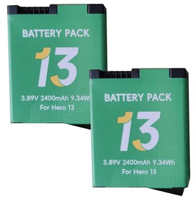 Palogreen Batteria al litio ricaricabile ad alta capacità da 2400 mAh per GoPro Hero 13-3.89 V, compatibile con il caricatore originale, lunga durata della batteria, nessun effetto memoria