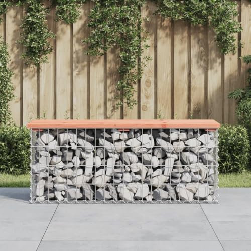 IKAYAA Gabionenbank Gartenbank Gabionen Bank Sitzbank Parkbank Gabione Steinkorb Gabionen - GartenBank aus Natürliches Douglasie 103 x 31,5 x 42 cm