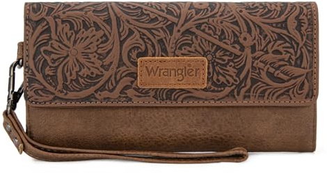 Montana West X Wrangler Western-Geldbörsen für Damen, dreifach gefaltete Handgelenke, große Kapazität, Clutch-Geldbörse mit Münzgeldbörse, Werkzeug-Kaffee