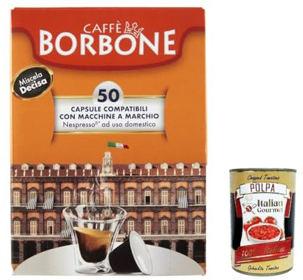 Caffè Borbone, Mélange Decisa, Capsules - Compatibles avec les machines à café à usage domestique Nespresso*, Lot de 50 Capsules de café + Italian Gourmet polpa 400g