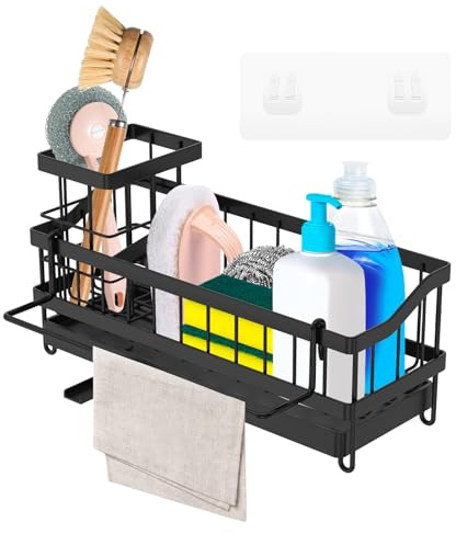 VAVPUP Sponge Holder for Kitchen Sink Organizer Wall-Mounted & Countertop Iron Sink Caddy | Compact Dish Drainer Rack with Brush Holder for Bathroom & Kitchen Countertop Storage Organisation