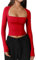 INFITTY Double Lined Top Women Long Sleeve Crop Tops Slim Fit Square Neck, Cropped T Shirt, Summer, Cute, Tshir Red XL