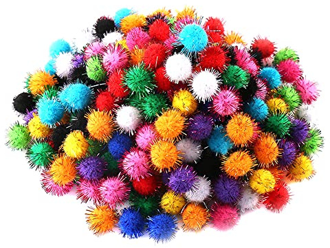 Blausky 500 Stück 1.5cm Pompons zum Basteln,Mini Pompons Flauschig Runde Pompons Lametta Glitzerball Lose Plüsch Bälle Pom Poms für Weihnachten Ostern Lustige DIY Kreative Handwerk,Bunt