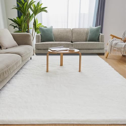 Puremy Hochflor Teppiche Wohnzimmer Flauschiger Weich, 120x170cm, Creme | Wohnzimmerteppich Waschbarer & Anti-Rutsch Modern Shaggy Teppich für Schlafzimmer, Kinderzimmer