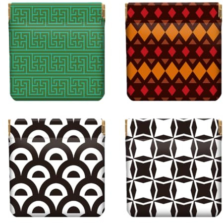 Peacoblue Lot de 4 Porte-Monnaie Femme PU Cuir Motifs Géométriques | Mini Porte-Monnaie à Pression, Pochette Compacte pour Pièces, Cartes, Clés, Rouge à Lèvres et Petits Accessoires, Cadeau