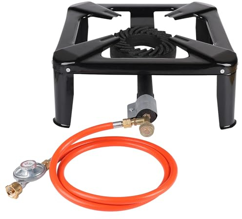 CPROSP Fornello a Gas da Esterno in Ghisa 10kw, 4 Piedi Bruciatore a Gas con Tubo da 1,5 m Riduttore Pressione da 50 bar, Fornello per Pomodori per Escursionismo Picnic campeggio