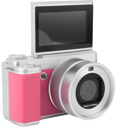 Luocute 5K Digitale Videokamera, 180 ° 80MP HD HD Dual Objektiv Flip Screen Digitalkamera mit 18x Digitalem Zoom -Autofokus, WLAN -Videokamera für die Reisefotografie, Unterstützt Bis (PINK)