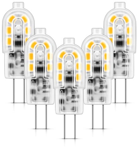 Flaspar G4 LED Lampen, 12V AC/DC Warmweiß 2700K 1.2W Ersatz 10-20W 5er Pack | G4 LED Birne, 120LM 360° Leuchtmittel, Nicht Dimmbar, Energiesparend, Lange Lebensdauer, für Schlafzimmer, Küche