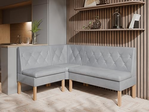 JKG Meble Eckbank fur Essizmmer - Eckbank Küche mit Aufbewahrungsbehälter - Modern Sitzecke Küche - Stoff Velours - gepolsterte Rückenlehne - Grau - Monolith 84-140x200 cm