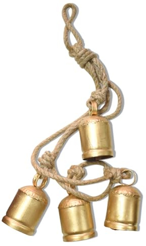 Handgefertigte tibetische Metallglocken mit Juteseil zum Aufhängen an Weihnachtsbaum, Wand, Fenster, Tür und Kirche, Glockenspiel zum Aufhängen für Zuhause, 73,9 x 10,2 x 5,1 cm